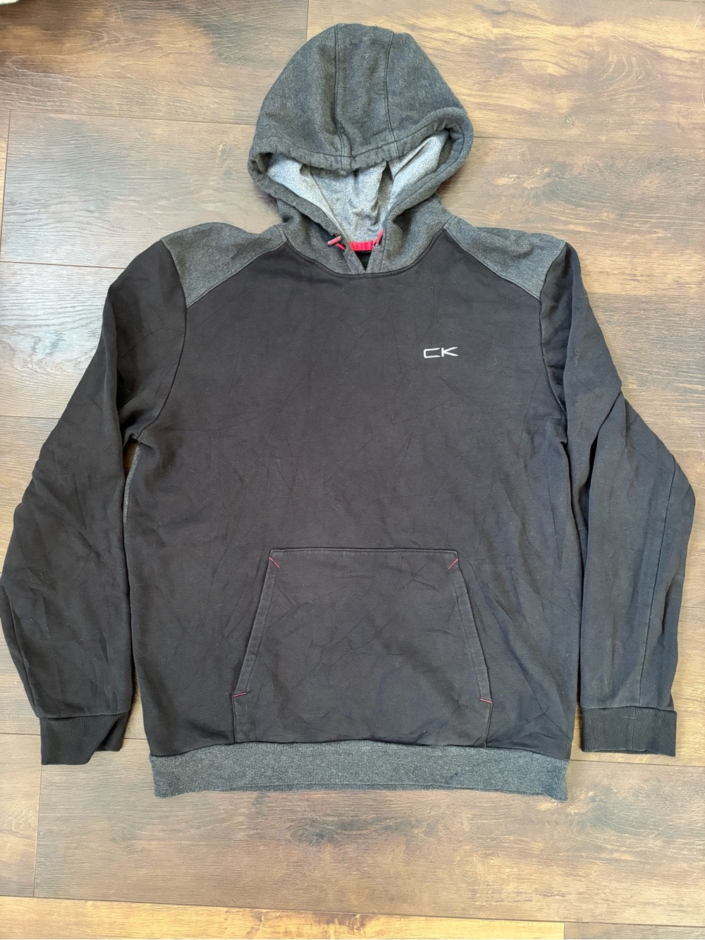 Calvin Klein Men's Black and Gray Pullover Hoodie with CK Logo